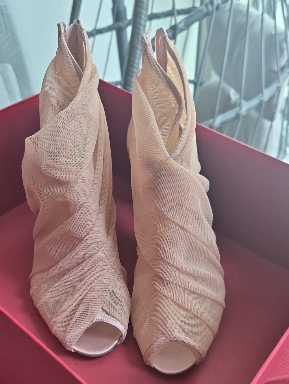 Dolce & Gabbana Blush Pink Draped Peep-Toe Ankle Boots 38 Size Fits Us 7.5/8